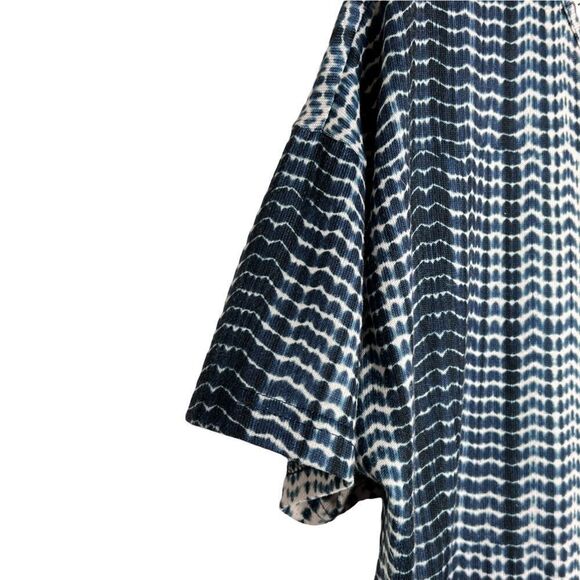 Luuske Tie Dye Peplum Ruffle Short Sleeve Shirt Blue & Cream Size 1X Boho - Picture 2 of 8